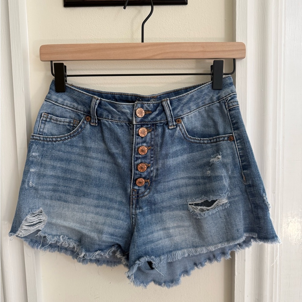 Love Blue Jean Shorts Distressed High-Waisted